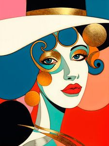 Pop-Art-Porträt einer Frau mit Art-Déco-Einschlag.