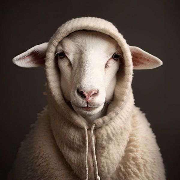 Portrait d'un mouton en laine chaude par Vlindertuin-Art