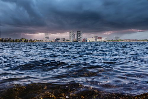 Almere Skyline with thunderstorm.