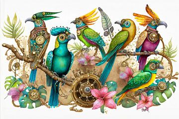 Colourful bird creatures by Uwe Merkel