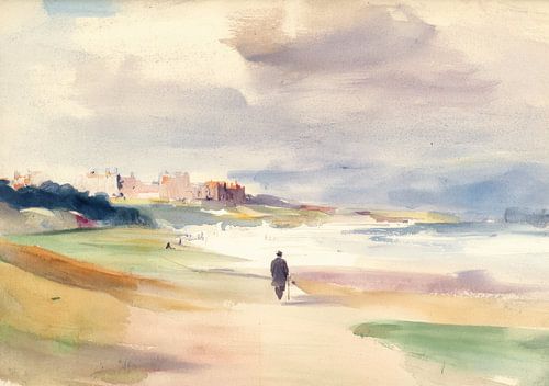 Wandelaars op het pad naar de kustplaats