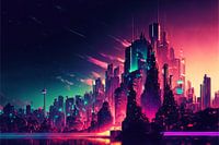 Timelapse in een nachtelijke stad #2, vaporwave, retro-futurisme