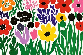 Parterre de fleurs audacieux, inspiré de Matisse, aux formes et aux couleurs vives