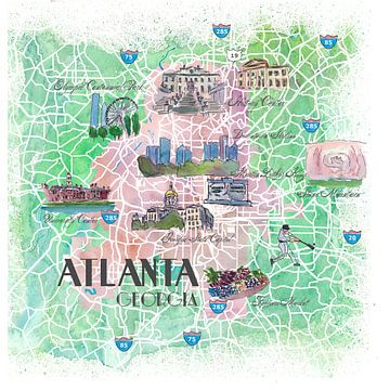Atlanta Georgia USA Geïllustreerde kaart met de belangrijkste straten, bezienswaardigheden en hoogte van Markus Bleichner