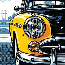 Retro-Gelb Klassisches Auto Front Pop-Art-Porträt von Ramy Salah Hefny