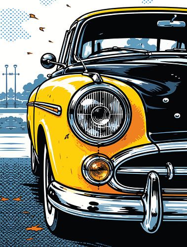 Retro geel klassiek auto front pop art portret