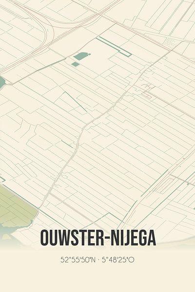 Alte Karte von Ouwster-Nijega (Fryslan) von Ortsdrucke