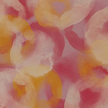 Abstracte aquarelvormen in geel en roze. van Dina Dankers