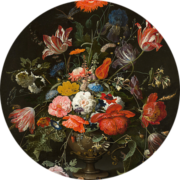 Bloemen in een metalen vaas, Abraham Mignon