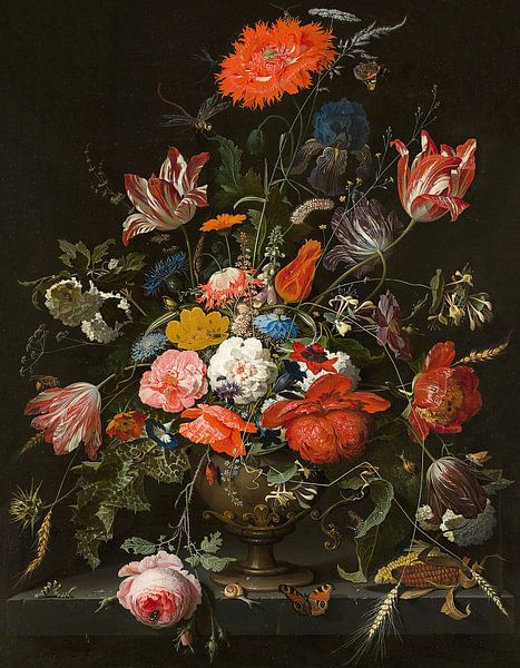 Blumen in einer Metallvase - Abraham Mignon von Diverse Meesters