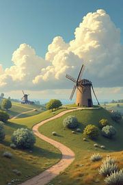 Holländische Hügellandschaft mit Windmühle von Kleurenrijk