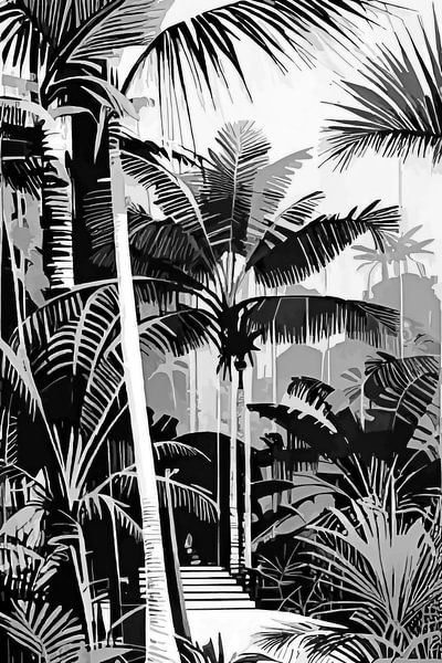 Regenwald mit Palmen in Schwarz, Weiß und Grau von Anna Marie de Klerk