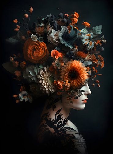 Vrouw met gekleurde bloemen