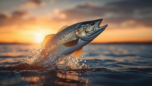 Fish jumps out of the water