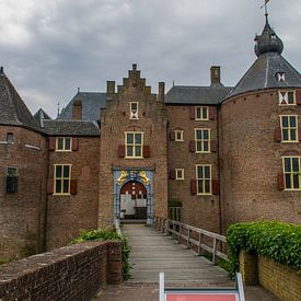 Château d'Ammersoyen dans le Bommelerwaard : la façade principale du château sur Hans Blommestijn