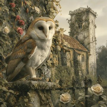 Barn owl in fairytale setting by Mel Digital Art