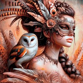 Frau mit Federn und Schleiereule von ¡ guay !