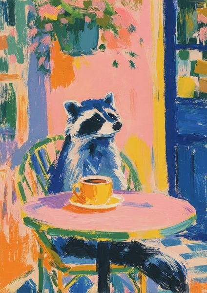 Waschbär im bunten Café von Niklas Maximilian