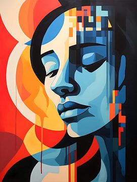 modern abstract painting of woman's face by PixelPrestige