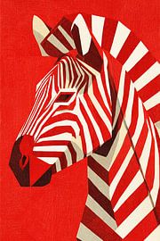 Rode Zebra in Geometrische Stijl van Digital Picture Art