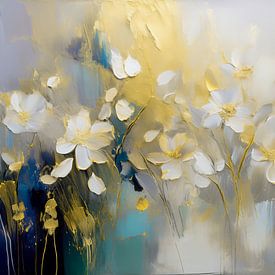 Modern Abstrakt: Blumenmalerei mit Gold von Studio Pieternel