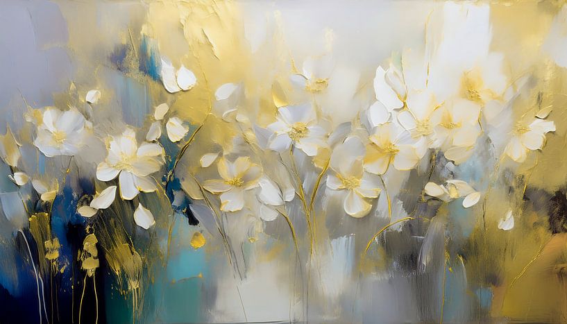 Modern Abstrakt: Blumenmalerei mit Gold von Studio Pieternel
