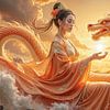 AURORIELLE – Eine Magierin mit ihren goldenen Drachen am Meer von INFERAURUM
