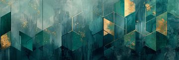 Digitale groene abstracte kunst op panorama van Digitale Schilderijen