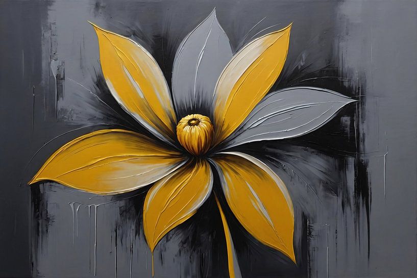 Abstrait fleur d'or sur toile grise par Art & Soul Creations