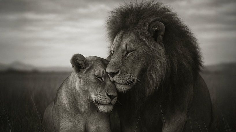 Eternal Bond – De Omhelzing van Leeuw en Leeuwin van Retinas images