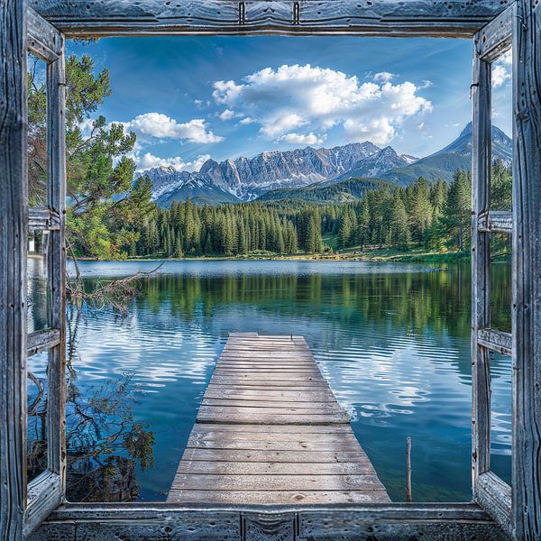 Fensterblick auf den See von Poster Art Shop