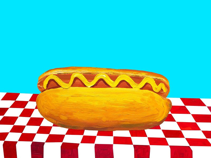 Hot Dog With Mustard Red Check Blue by Alice Straker