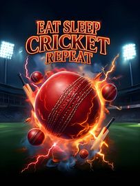 Eat Sleep Cricket Repeat Intense Retro Bootleg Wall Art by Art Bloom