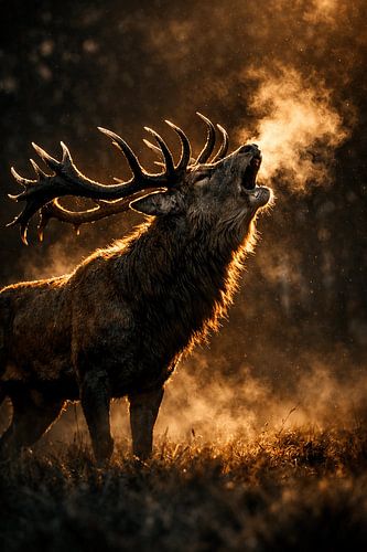 Bellowing Red Deer in Golden Backlight – Dramatic Wildlife Photo Full of Power and Nature Experience