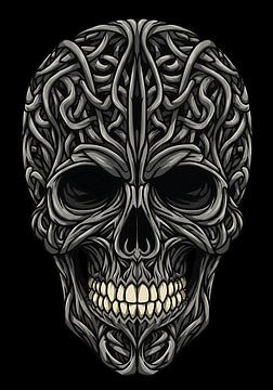 Keltisch Knotwerk Schedel Poster - Gedetailleerde Monochrome Donkere Kunst Muurprint van Creative On Site