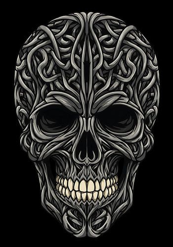 Intricate Celtic Knotwork Skull Poster - Detailed Monochrome Dark Art Wall Print