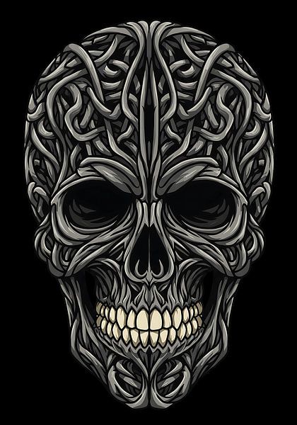 Poster de crâne à l'entrelacs celtique - Impression murale monochrome détaillée d'art sombre par Creative On Site