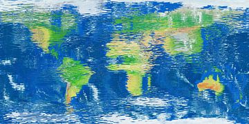 Wereldkaart waterspiegel van Frans Blok