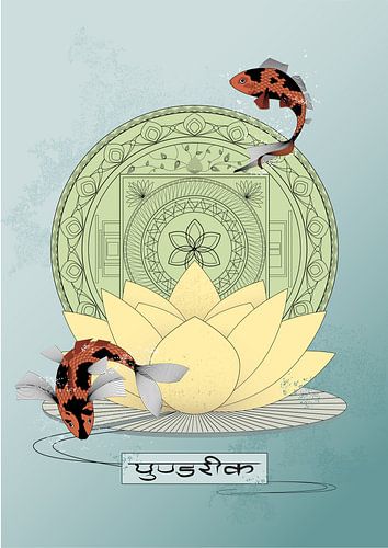 Mandala, lotus flower and fish van Colourful Ways
