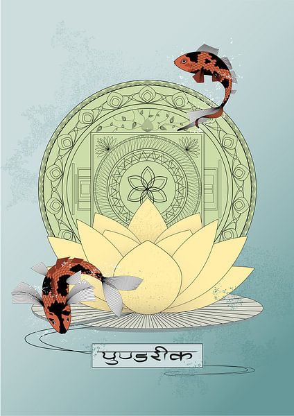 Mandala, Lotosblume und Fisch von Colourful Ways
