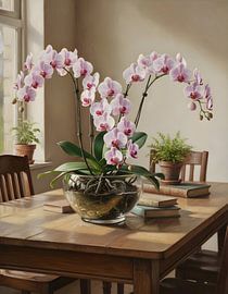 Orchidée Phalaenopsis equestris dans un bol en verre sur Regan Frederick