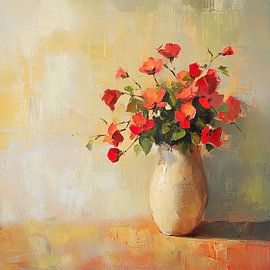 Red flowers on vase