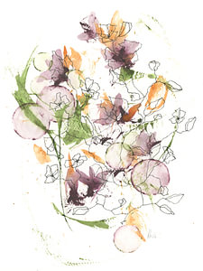 Blumen mit Bokeh. Handgemaltes Aquarell mit Konturen