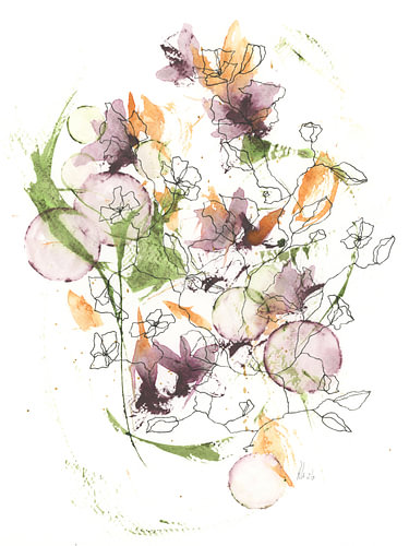 Bloemen met bokeh. Handgemaakte aquarel met lijn