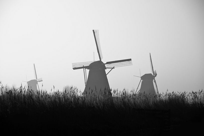 Silhouetten Kinderdijk zwart-wit by Teuni's Dreams of Reality