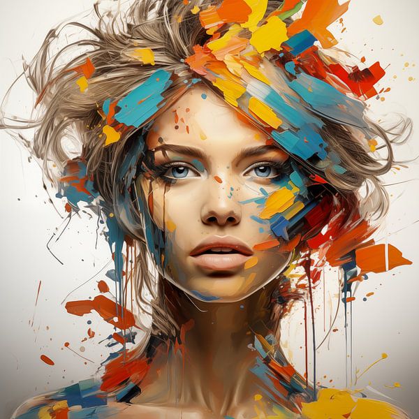 Abstract jong vrouwenportret met kleurenschilderijontwerp van Animaflora PicsStock
