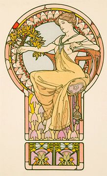 Zittende vrouw, plaat nr. 48 uit Documents Décoratifs (1901) van Alphonse Mucha van Peter Balan