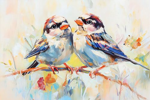 Deux oiseaux dans le jardin