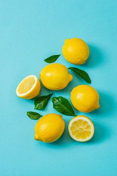 Lemons on a blue background. by Ruurd Dankloff