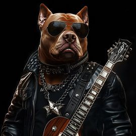 Pitbull rock star with guitar portrait by TheXclusive Art
